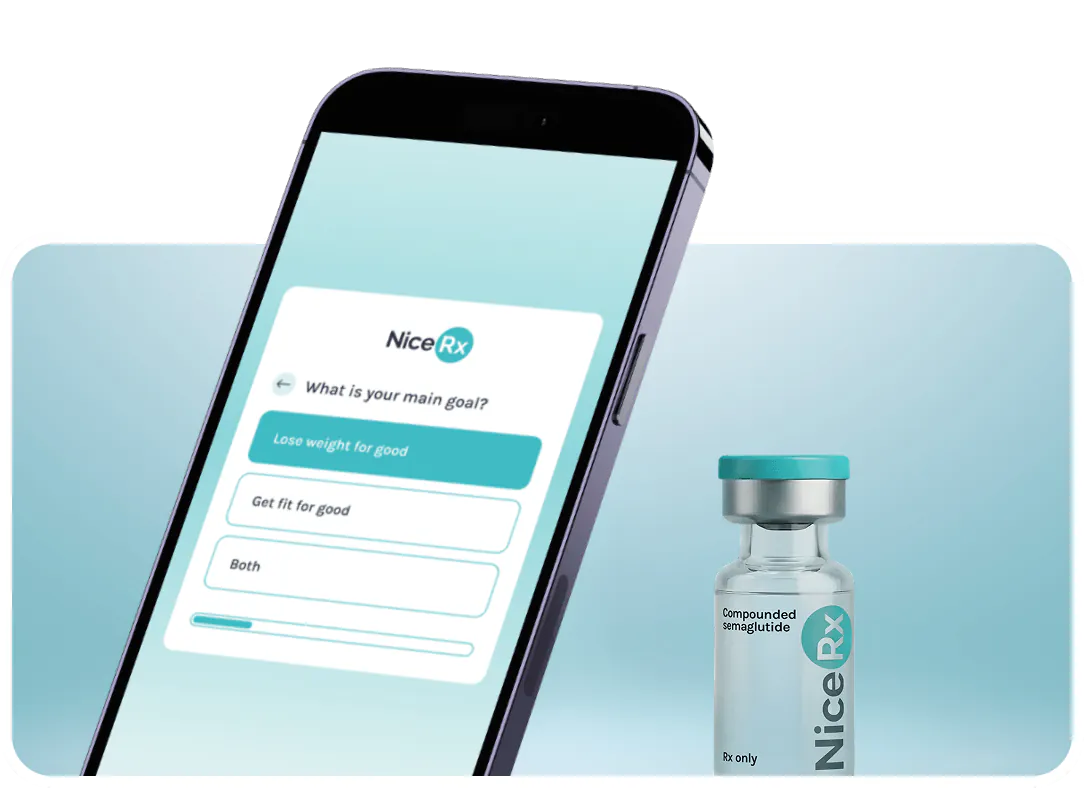NiceRx quiz with semaglutide vial NiceRx quiz with semaglutide vial